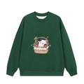 Retro Green Pure Cotton Casual Sweatshirt