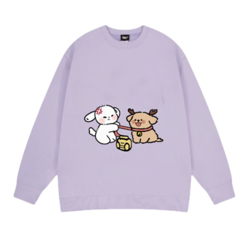 Rabbit and Dog Motif Casual Crew Sweatshirt
