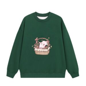 Retro Green Pure Cotton Casual Sweatshirt